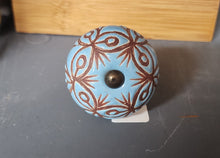 Load image into Gallery viewer, Light Blue Etched Ceramic Antique Brass Finish
