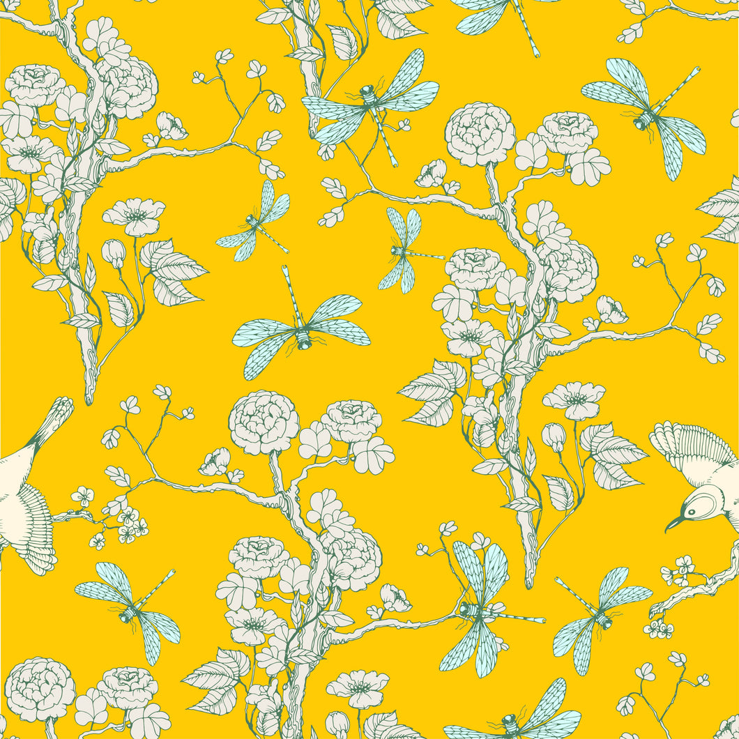 Mint Tissue Paper Yellow Chinoiserie