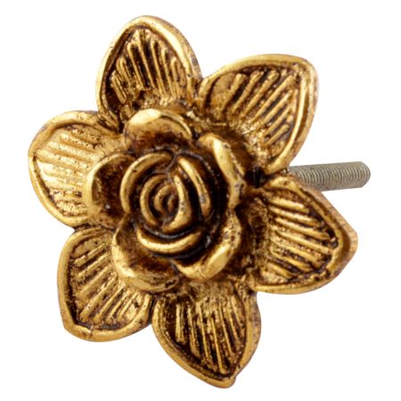 Gold Rose Flower Metal Knob