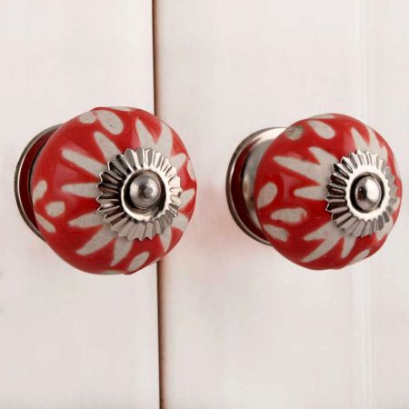 Red Etched Ceramic Knob - Silver Finish